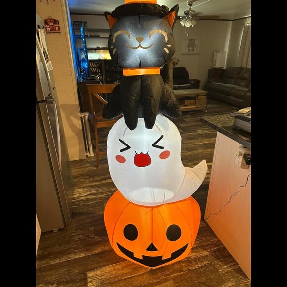 6 FT Pumpkin Ghost Cat  Halloween Blow Up Inflatable Decoration with LED Light - Picture 1 of 9